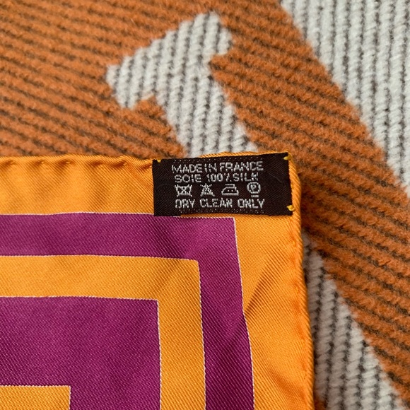 Hermes “Puzzle”Orange and Purple Silk Scarf - Picture 9 of 9